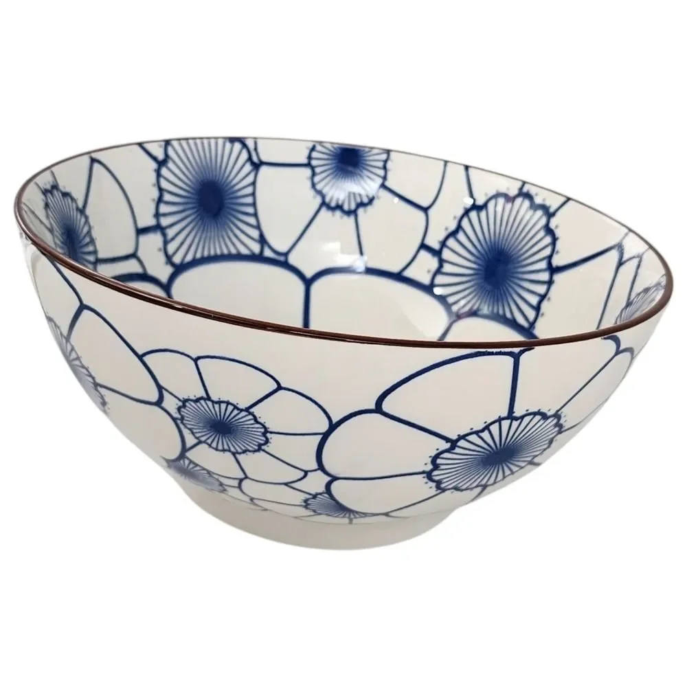 SH Home Blue Lotus Ceramic Ramen Noodle Bowl 54oz With Chopsticks And Spoon‎ 4pc